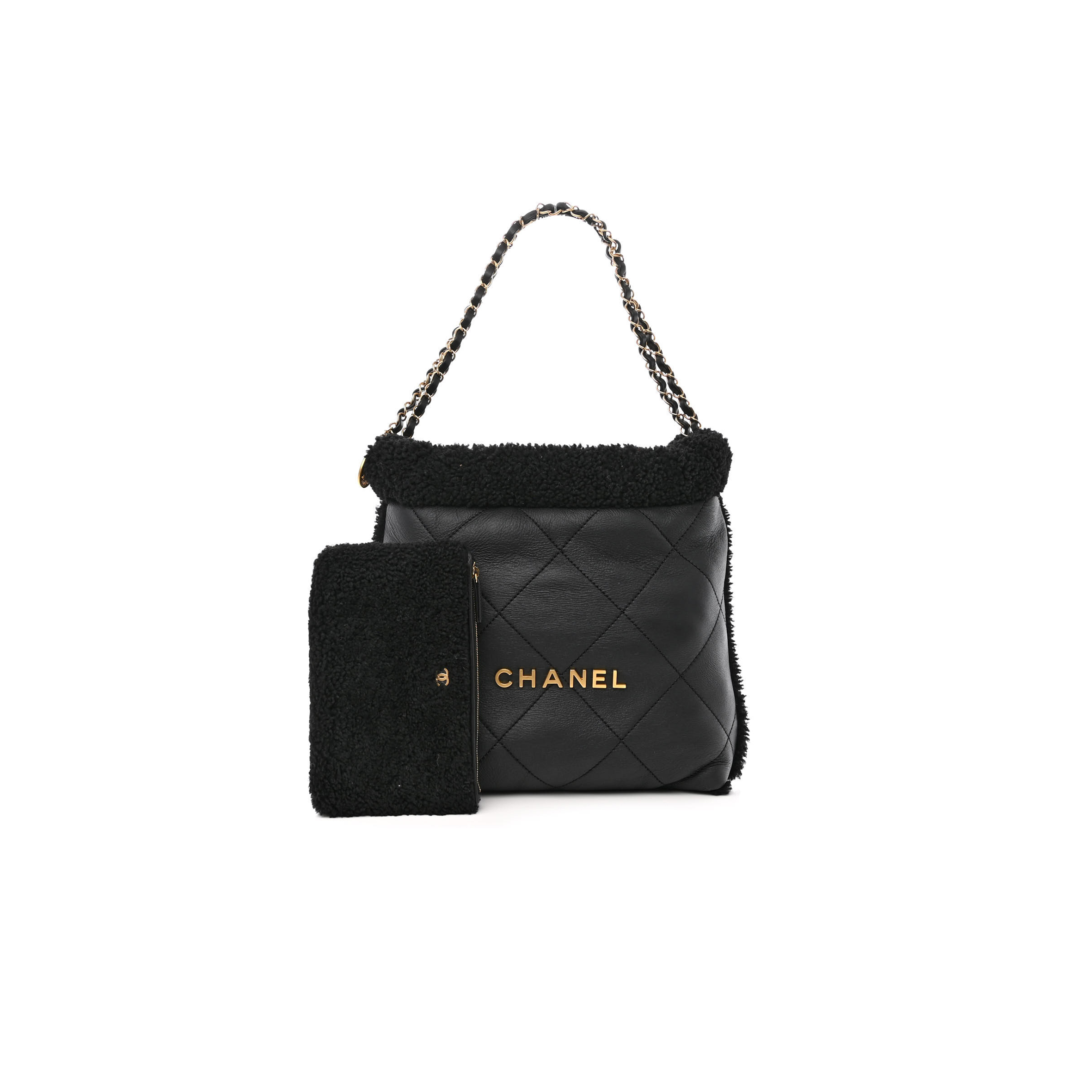 CHANEL MASTER AGED LAMBSKIN SHEARLING QUILTED SMALL CHANEL 22 BLACK AS3260 (30*30*8cm)